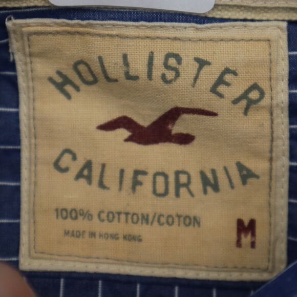 Hollister Button Up Shirt Mens Medium M Blue White Stripes Dress Preppy Work - Picture 2 of 16